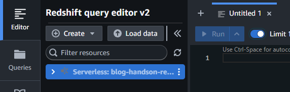 Amazon Redshift Serverless クエリエディタ ネームスペース
