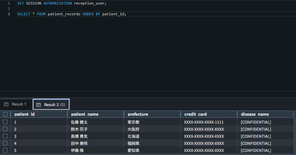 Amazon Redshift Serverless マスキング確認 受付